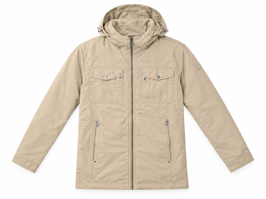 Men’s Beige Hooded Utility Jacket